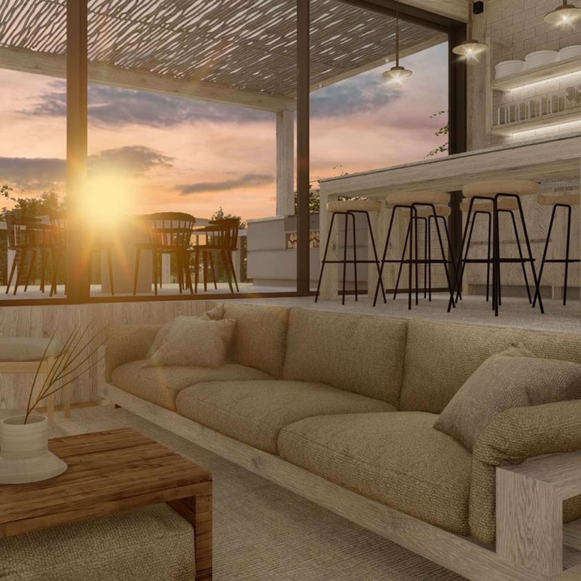 Casa modelo al atardecer